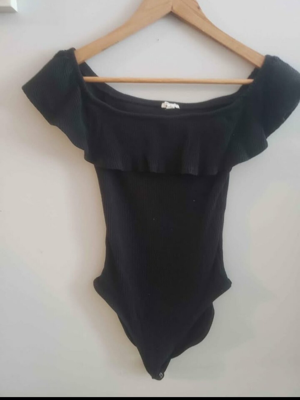 Black Off-Shoulder Ribbed One-Piece